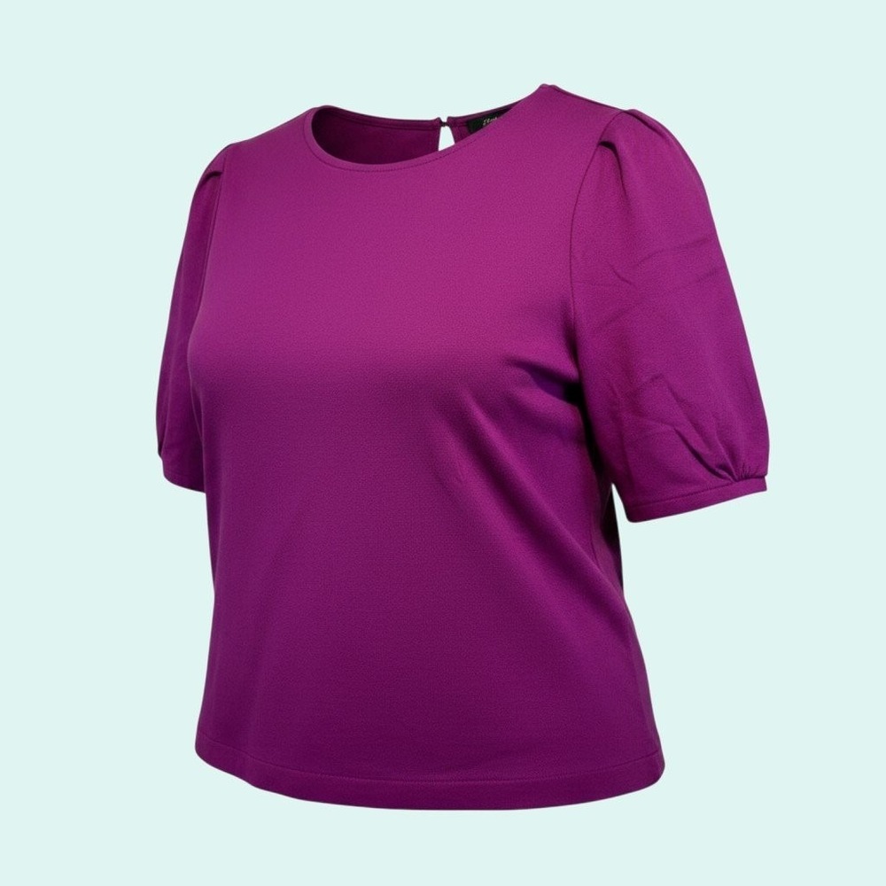 J.Crew XL Purple Puff Sleeve Top Minimalist Casual Stretch Blouse